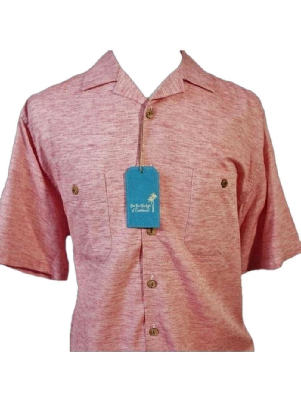 CARIBBEAN MEN'S SHIRT SHORT SLEEVE BUTTON-DOWN SIZE LARGE DUSTY ROSE COLOR